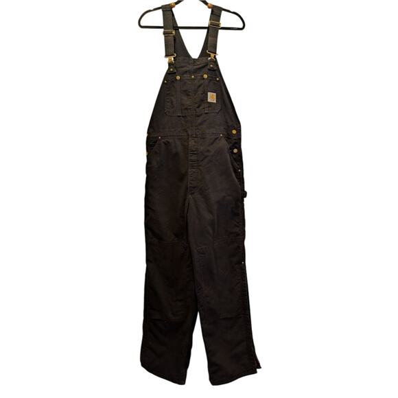 Carhartt Men's Black Lined Winter Cotton Nylon Overalls 38x32